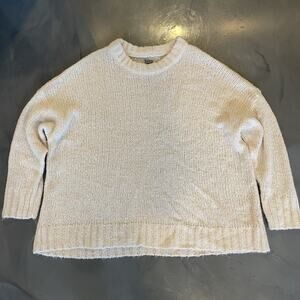 Aerie Sweater Size S Boxy Style Open Weave Crew Neck Ivory Wool/Alpaca Blend